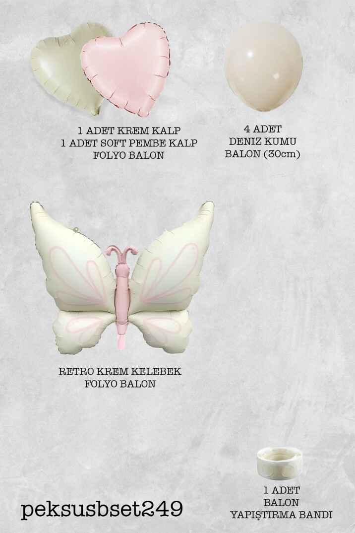 Retro Kelebek Balon Seti Retro Krem Kelebek Pembe Deniz Kumu Balon Seti - 2