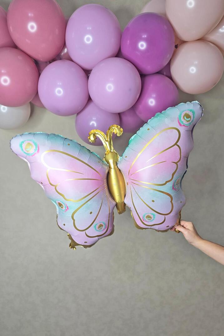 Retro Kelebek Gold Detaylı Retro Renk Kelebek Folyo Balon Büyük Boy - 1