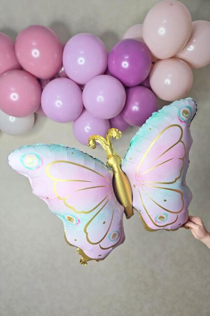 Retro Kelebek Gold Detaylı Retro Renk Kelebek Folyo Balon Büyük Boy - 3
