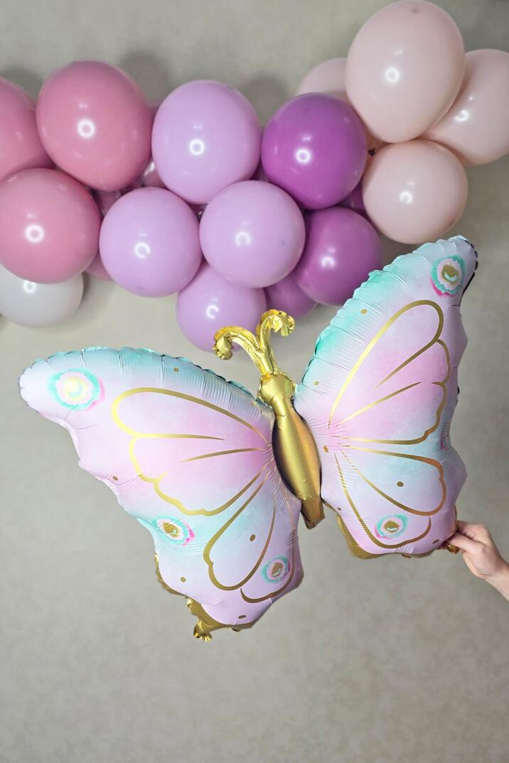 Retro Kelebek Gold Detaylı Retro Renk Kelebek Folyo Balon Büyük Boy - 3