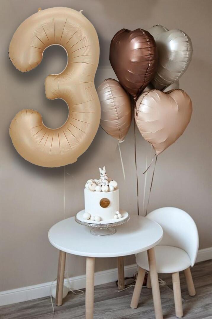 Retro Krem Karamel Kahve Kalpli Yaş Rakam Balon Seti Retro Doğum Günü Yaş Balon Seti - 3