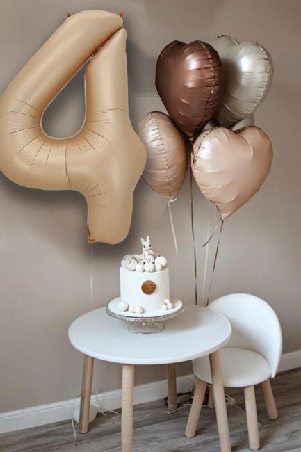 Retro Krem Karamel Kahve Kalpli Yaş Rakam Balon Seti Retro Doğum Günü Yaş Balon Seti - 4