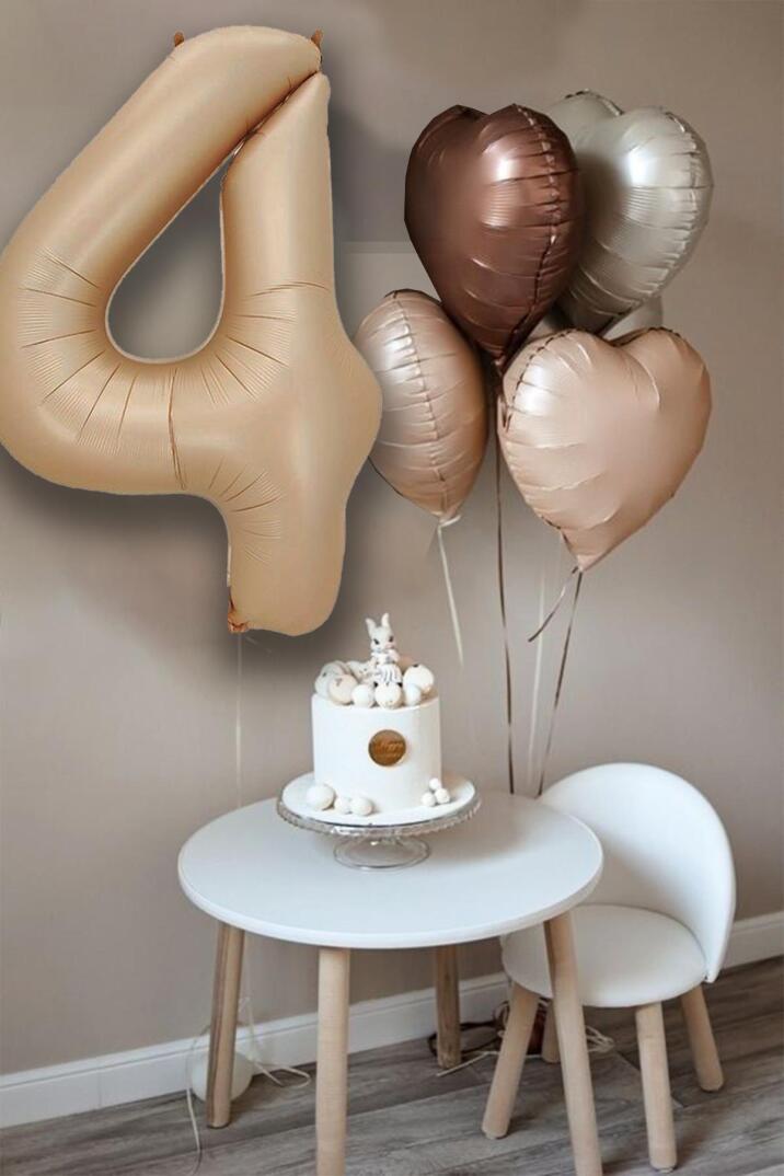 Retro Krem Karamel Kahve Kalpli Yaş Rakam Balon Seti Retro Doğum Günü Yaş Balon Seti - 4