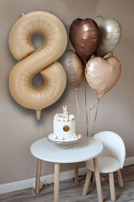 Retro Krem Karamel Kahve Kalpli Yaş Rakam Balon Seti Retro Doğum Günü Yaş Balon Seti - 8