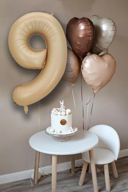 Retro Krem Karamel Kahve Kalpli Yaş Rakam Balon Seti Retro Doğum Günü Yaş Balon Seti - 9