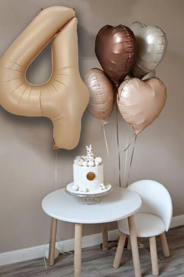 Retro Krem Karamel Kahve Kalpli Yaş Rakam Balon Seti Retro Doğum Günü Yaş Balon Seti - 4