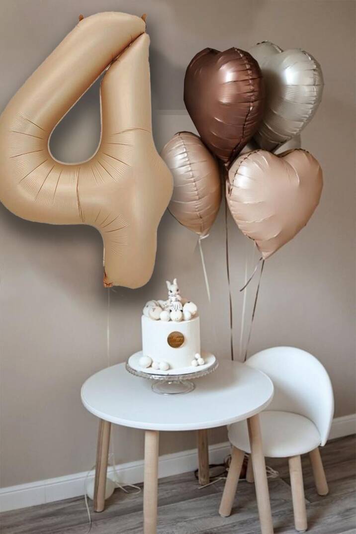 Retro Krem Karamel Kahve Kalpli Yaş Rakam Balon Seti Retro Doğum Günü Yaş Balon Seti - 4