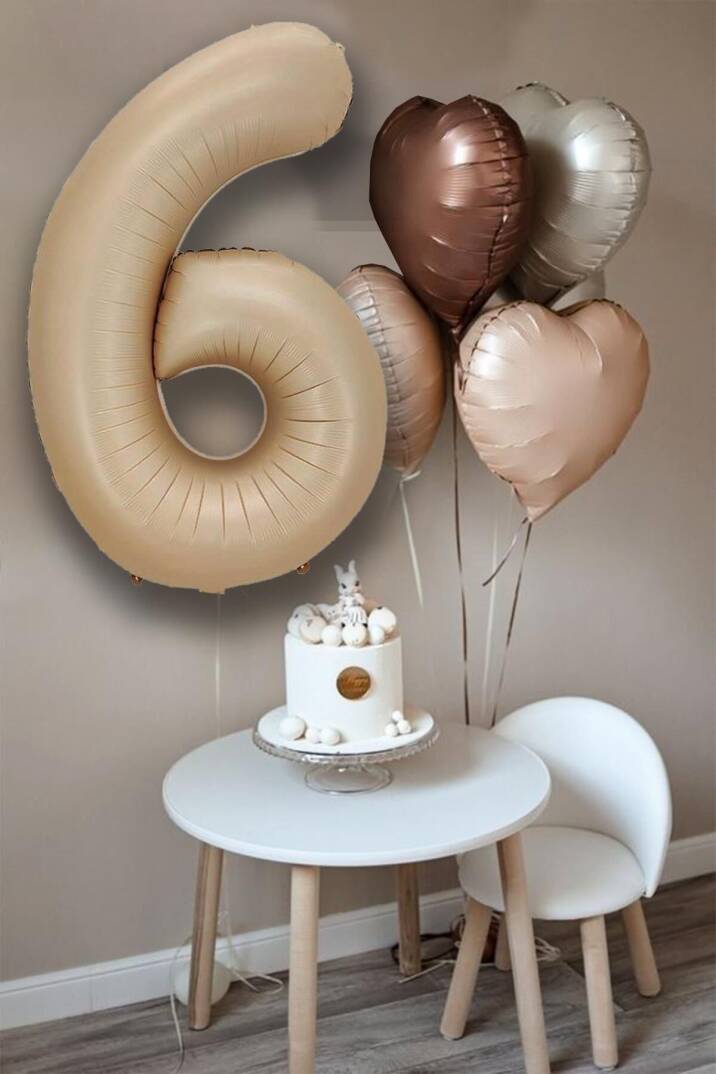 Retro Krem Karamel Kahve Kalpli Yaş Rakam Balon Seti Retro Doğum Günü Yaş Balon Seti - 6