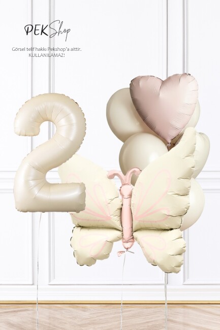 Retro Krem Kelebek Tema Doğum Günü Balon Zinciri Yaş Balonlu Balon Set250 - 5