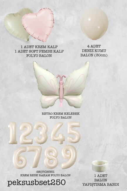 Retro Krem Kelebek Tema Doğum Günü Balon Zinciri Yaş Balonlu Balon Set250 - 14