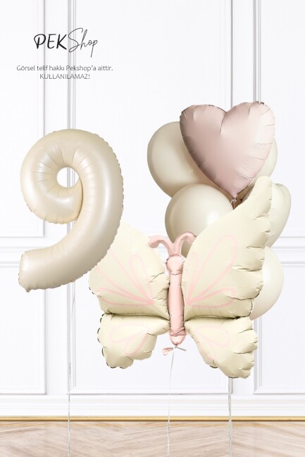 Retro Krem Kelebek Tema Doğum Günü Balon Zinciri Yaş Balonlu Balon Set250 - 33