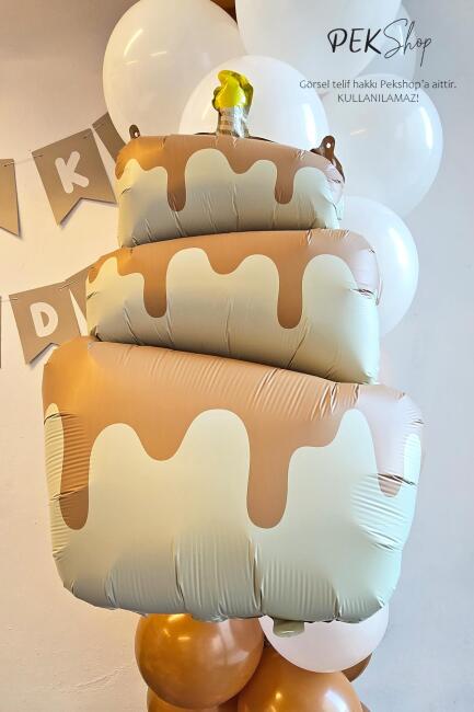 Retro Krem Pasta Folyo Balon Retro Mumlu 3 Katlı Pasta Balon - 1