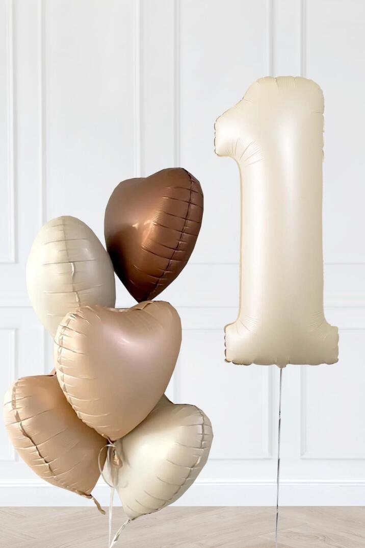 Retro Krem Yaş Balonlu Karamel Kahve Kalpli Retro Doğum Günü Yaş Balon Seti - 1