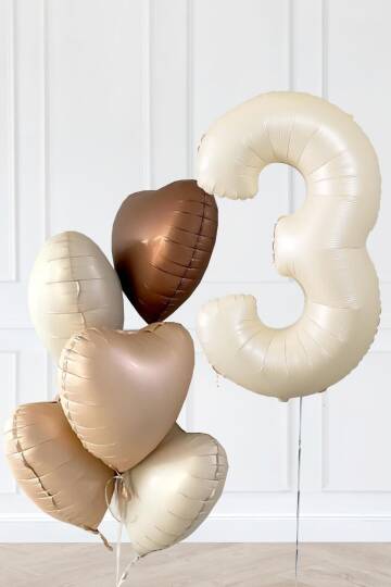 Retro Krem Yaş Balonlu Karamel Kahve Kalpli Retro Doğum Günü Yaş Balon Seti - 5