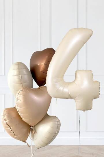 Retro Krem Yaş Balonlu Karamel Kahve Kalpli Retro Doğum Günü Yaş Balon Seti - 7