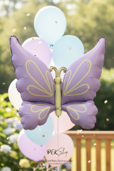 Retro Lila Kelebek Folyo Balon Büyük - 1