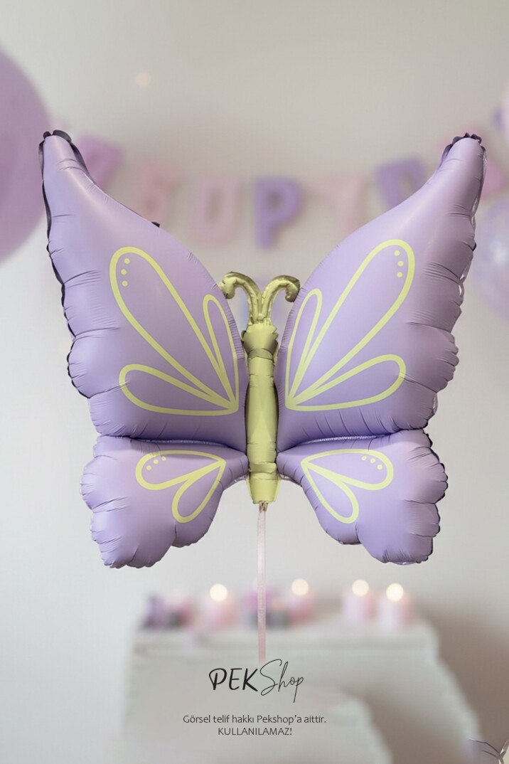Retro Lila Kelebek Folyo Balon Büyük - 2