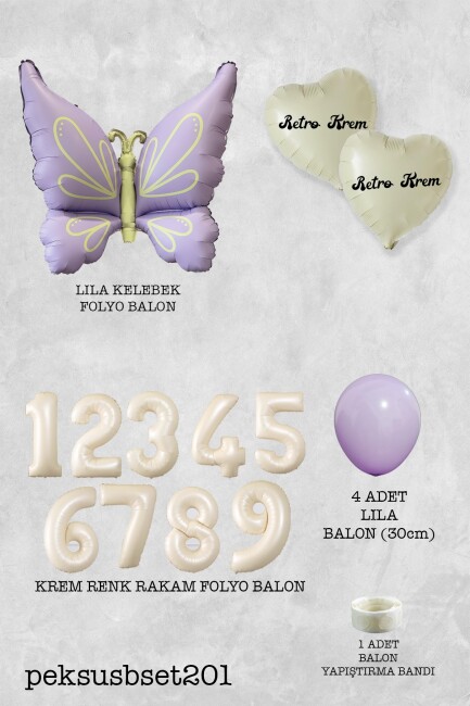 Retro Lila Kelebek Tema Doğum Günü Balon Zinciri Seti - 18