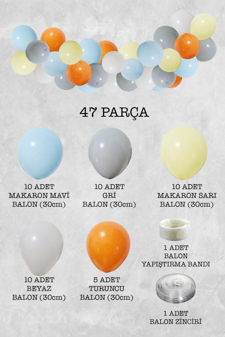 Retro Makaron Konsept Balon Zinciri Parti Balon Seti 47 Parça - 2