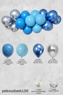 Retro Mavi Gümüş Balon Zinciri Seti - 2