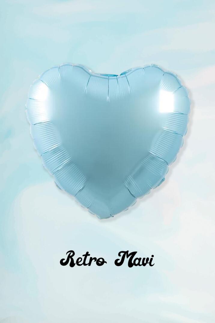 Retro Mavi Kalp Folyo Balon 18inç 45cm Retro Renk Balon - 1