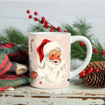 Retro Noel Baba 2 Baskılı Kupa Bardak Yılbaşı Hediyesi - 1
