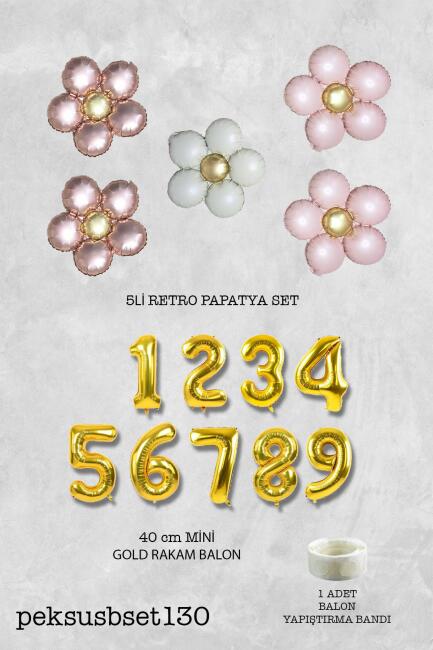 Retro Papatya Doğum Günü Balon Seti Gold Yaş Balonlu Retro Papatya Tema - 2
