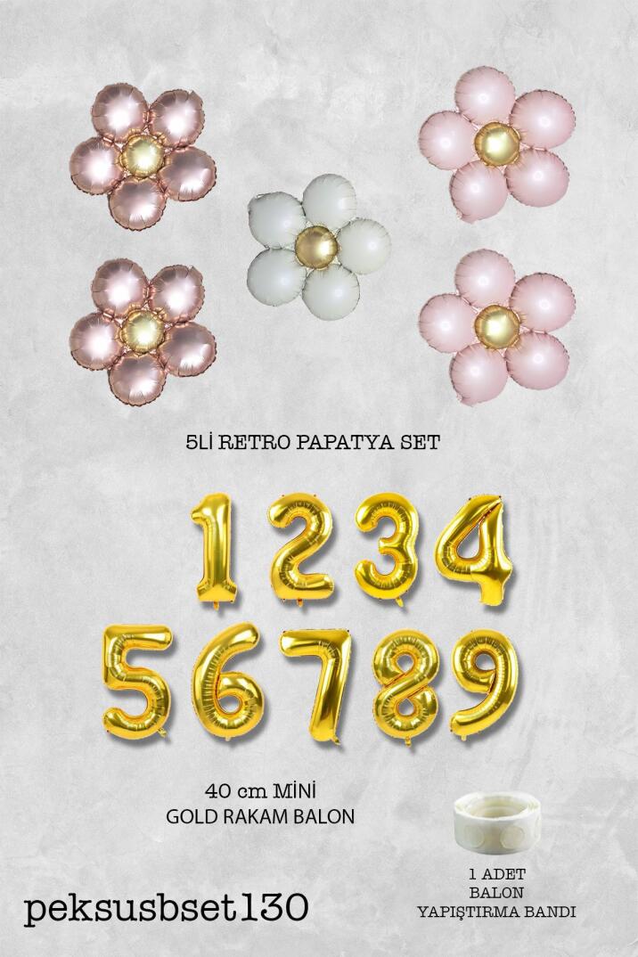 Retro Papatya Doğum Günü Balon Seti Gold Yaş Balonlu Retro Papatya Tema - 2