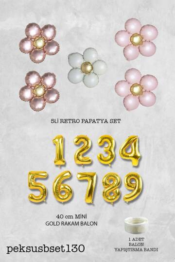 Retro Papatya Doğum Günü Balon Seti Gold Yaş Balonlu Retro Papatya Tema - 2