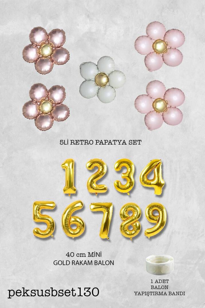 Retro Papatya Doğum Günü Balon Seti Gold Yaş Balonlu Retro Papatya Tema - 2
