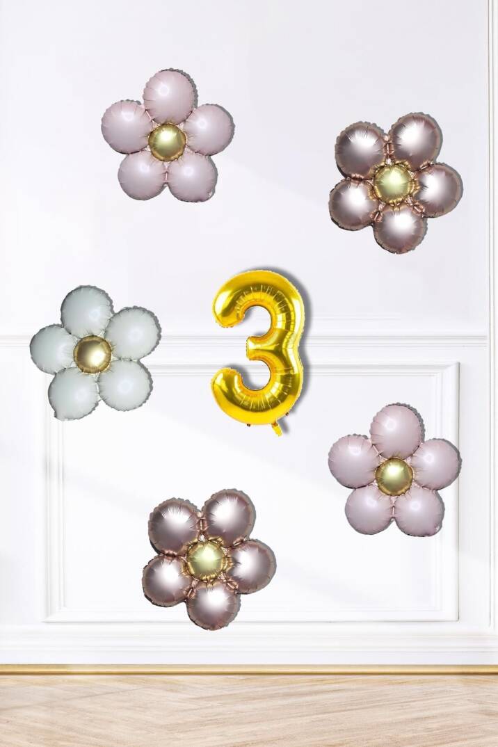 Retro Papatya Doğum Günü Balon Seti Gold Yaş Balonlu Retro Papatya Tema - 4