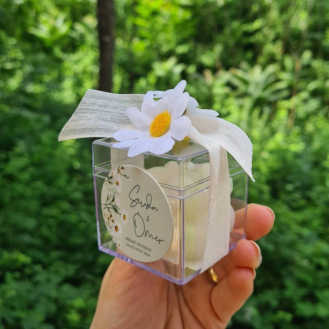 Retro Papatya Konsept Mika Kutuda Çiçek Süslemeli Bubble Mum Hediyelik - 3