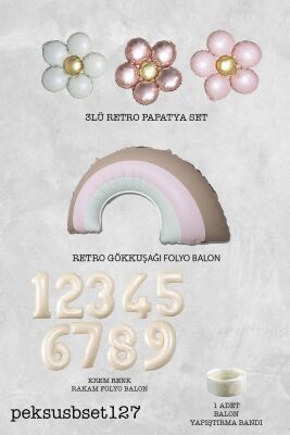 Retro Papatya Retro Pembe Gökkuşağı Tema Yaş Balonlu Doğum Günü Balon Seti - 2