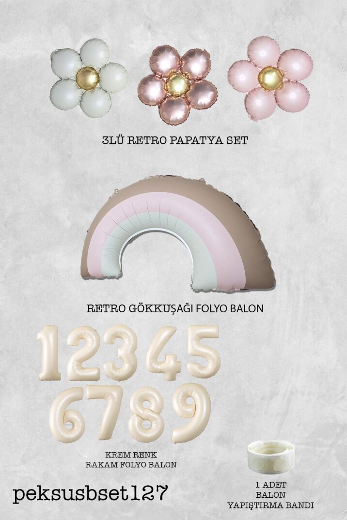 Retro Papatya Retro Pembe Gökkuşağı Tema Yaş Balonlu Doğum Günü Balon Seti - 2