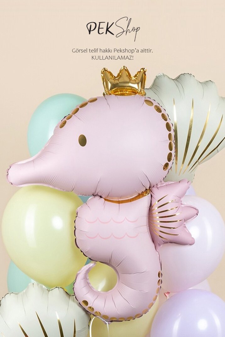 Retro Pembe Büyük Deniz Atı Folyo Balon - 2