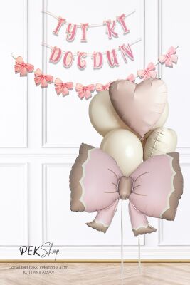 Retro Pembe Fiyonk Balonlu Banner Setli Doğum Günü Balon Seti - 1