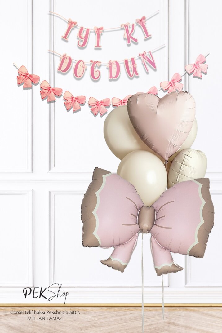 Retro Pembe Fiyonk Balonlu Banner Setli Doğum Günü Balon Seti - 1