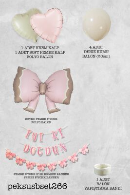 Retro Pembe Fiyonk Balonlu Banner Setli Doğum Günü Balon Seti - 2