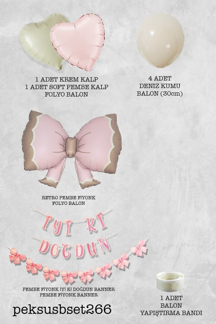 Retro Pembe Fiyonk Balonlu Banner Setli Doğum Günü Balon Seti - 2