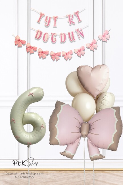 Retro Pembe Fiyonk Tema Pembe Fiyonk Kurdeleli Lüks Doğum Günü Balon Seti - 21