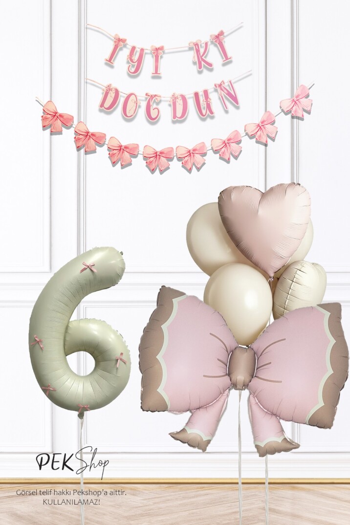 Retro Pembe Fiyonk Tema Pembe Fiyonk Kurdeleli Lüks Doğum Günü Balon Seti - 21