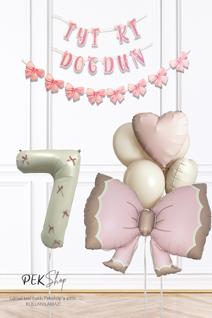 Retro Pembe Fiyonk Tema Pembe Fiyonk Kurdeleli Lüks Doğum Günü Balon Seti - 25