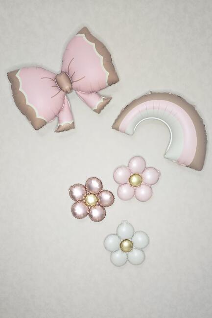 Retro Pembe Gökkuşağı Fiyonk ve Papatyalar Balon Seti - 3