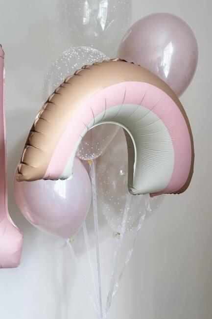 Retro Pembe Gökkuşağı Folyo Balon Retro Gökkuşağı Balon Büyük Boy - 5