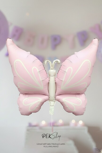 Retro Pembe Kelebek Folyo Balon Büyük - 2
