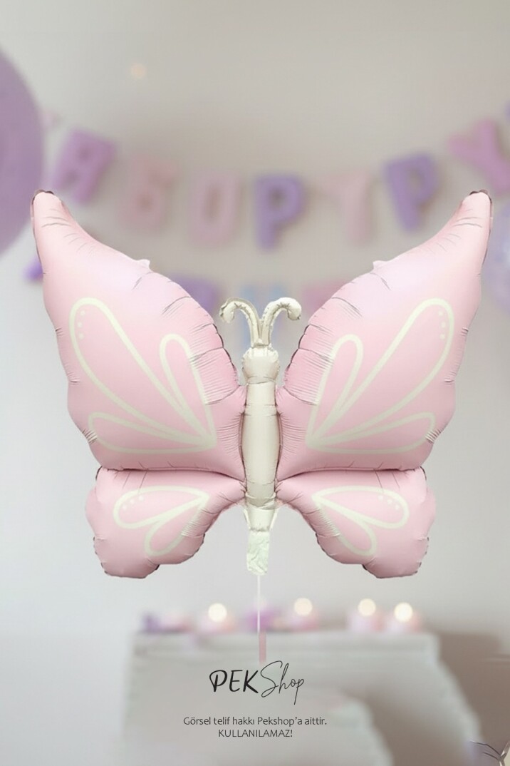 Retro Pembe Kelebek Folyo Balon Büyük - 2