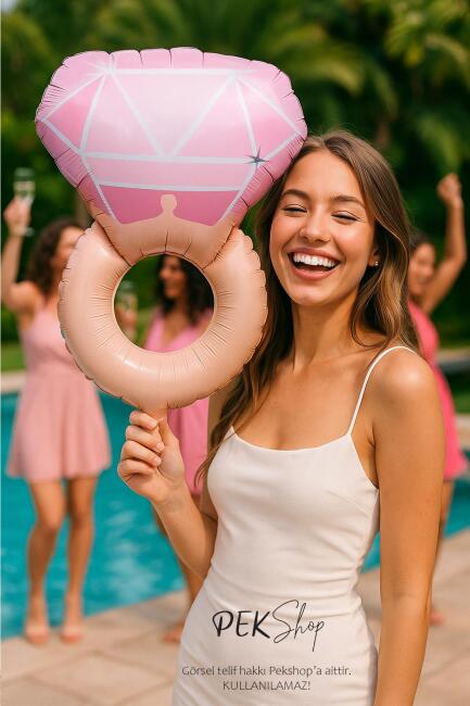 Retro Pembe Tek Taş Yüzük Folyo Balon Bekarlığa Veda Bride Parti Balonu