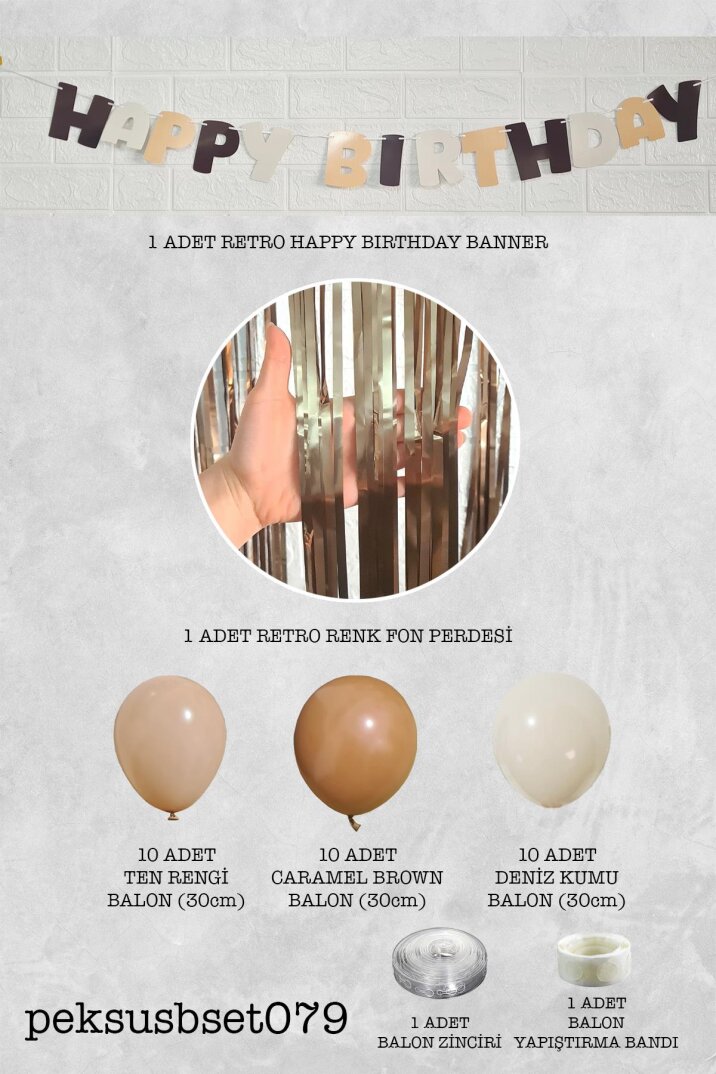 Retro Renkler Balon Zinciri Seti Fon Perdeli Bannerlı Doğum Günü Retro Renk Balon Zincir Paketi - 2