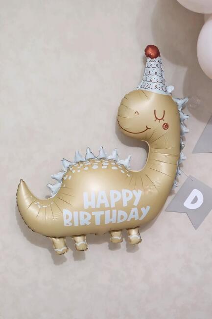 Retro Renkler Dinozor Folyo Balon Happy Birthday Yazılı Kukutelalı Dinazor Doğum Günü Balonu - 1