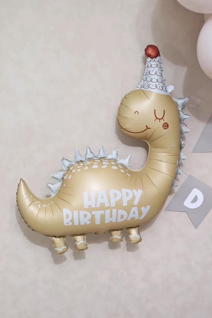 Retro Renkler Dinozor Folyo Balon Happy Birthday Yazılı Kukutelalı Dinazor Doğum Günü Balonu - 1